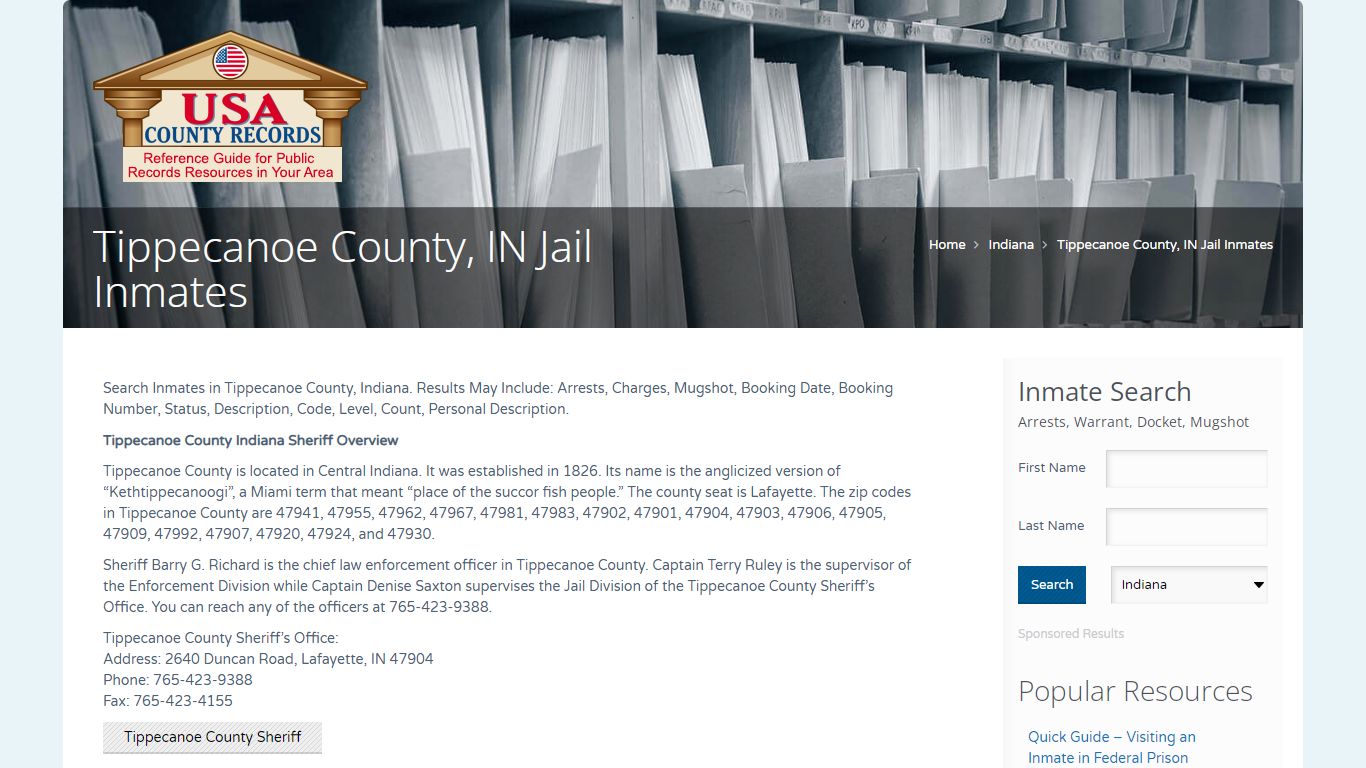 Tippecanoe County, IN Jail Inmates | Name Search